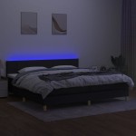 vidaXL Pat cu arcuri, saltea și LED, negru, 200x200 cm, textil