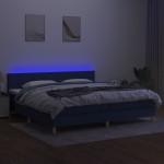 vidaXL Pat cu arcuri, saltea și LED, albastru, 200x200 cm, textil