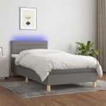 vidaXL Pat cu arcuri, saltea și LED, gri închis, 80x200 cm, textil vidaXL Pat cu arcuri, saltea și LED, gri închis, 80x200 cm, textil
