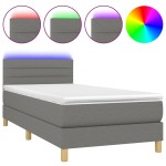 vidaXL Pat cu arcuri, saltea și LED, gri închis, 90x190 cm, textil