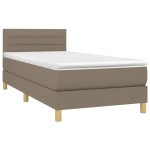 vidaXL Pat cu arcuri, saltea și LED, gri taupe, 90x190 cm, textil