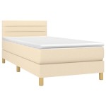 vidaXL Pat cu arcuri, saltea și LED, crem, 90x190 cm, textil