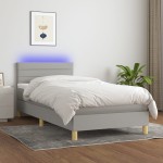vidaXL Pat cu arcuri, saltea și LED, gri deschis, 90x200 cm, textil vidaXL Pat cu arcuri, saltea și LED, gri deschis, 90x200 cm, textil