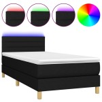 vidaXL Pat cu arcuri, saltea și LED, negru, 90x200 cm, textil