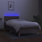 vidaXL Pat cu arcuri, saltea și LED, gri taupe, 90x200 cm, textil