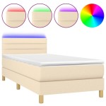 vidaXL Pat cu arcuri, saltea și LED, crem, 90x200 cm, textil