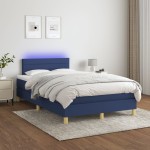 vidaXL Pat cu arcuri, saltea și LED, albastru, 120x200 cm, textil vidaXL Pat cu arcuri, saltea și LED, albastru, 120x200 cm, textil