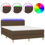 vidaXL Pat cu arcuri, saltea și LED, maro închis, 140x190 cm, textil vidaXL Pat cu arcuri, saltea și LED, maro închis, 140x190 cm, textil