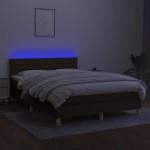 vidaXL Pat cu arcuri, saltea și LED, maro închis, 140x190 cm, textil vidaXL Pat cu arcuri, saltea și LED, maro închis, 140x190 cm, textil
