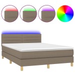 vidaXL Pat cu arcuri, saltea și LED, gri taupe, 140x190 cm, textil vidaXL Pat cu arcuri, saltea și LED, gri taupe, 140x190 cm, textil