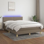 vidaXL Pat cu arcuri, saltea și LED, gri taupe, 140x190 cm, textil vidaXL Pat cu arcuri, saltea și LED, gri taupe, 140x190 cm, textil