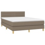 vidaXL Pat cu arcuri, saltea și LED, gri taupe, 140x190 cm, textil vidaXL Pat cu arcuri, saltea și LED, gri taupe, 140x190 cm, textil