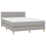 vidaXL Pat cu arcuri, saltea și LED, gri deschis, 140x200 cm, textil