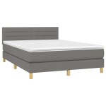 vidaXL Pat cu arcuri, saltea și LED, gri închis, 140x200 cm, textil