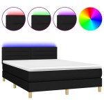 vidaXL Pat cu arcuri, saltea și LED, negru, 140x200 cm, textil