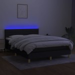 vidaXL Pat cu arcuri, saltea și LED, negru, 140x200 cm, textil