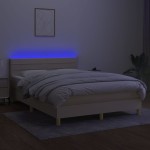 vidaXL Pat cu arcuri, saltea și LED, crem, 140x200 cm, textil
