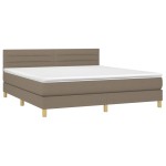 vidaXL Pat cu arcuri, saltea și LED, gri taupe, 180x200 cm, textil