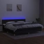 vidaXL Pat cu arcuri, saltea și LED, negru, 200x200 cm, textil