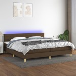 vidaXL Pat cu arcuri, saltea și LED, maro închis, 200x200 cm, textil