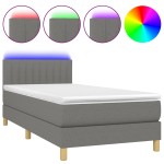 vidaXL Pat cu arcuri, saltea și LED, gri închis, 90x190 cm, textil