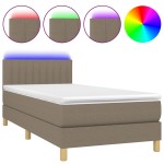 vidaXL Pat cu arcuri, saltea și LED, gri taupe, 90x190 cm, textil