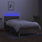 vidaXL Pat cu arcuri, saltea și LED, gri taupe, 90x190 cm, textil