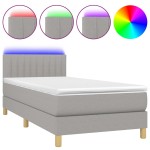 vidaXL Pat cu arcuri, saltea și LED, gri deschis, 90x200 cm, textil vidaXL Pat cu arcuri, saltea și LED, gri deschis, 90x200 cm, textil