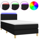 vidaXL Pat cu arcuri, saltea și LED, negru, 90x200 cm, textil