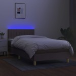 vidaXL Pat cu arcuri, saltea și LED, gri taupe, 90x200 cm, textil