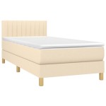 vidaXL Pat cu arcuri, saltea și LED, crem, 90x200 cm, textil