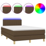 vidaXL Pat cu arcuri, saltea și LED, maro închis, 120x200 cm, textil vidaXL Pat cu arcuri, saltea și LED, maro închis, 120x200 cm, textil
