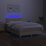 vidaXL Pat cu arcuri, saltea și LED, crem, 120x200 cm, textil