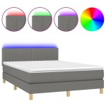vidaXL Pat cu arcuri, saltea și LED, gri închis, 140x190 cm, textil