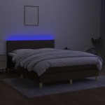 vidaXL Pat cu arcuri, saltea și LED, maro închis, 140x190 cm, textil