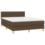 vidaXL Pat cu arcuri, saltea și LED, maro închis, 140x190 cm, textil