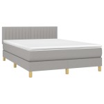 vidaXL Pat cu arcuri, saltea și LED, gri deschis, 140x200 cm, textil