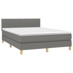 vidaXL Pat cu arcuri, saltea și LED, gri închis, 140x200 cm, textil