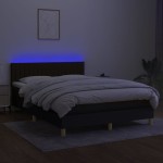 vidaXL Pat cu arcuri, saltea și LED, negru, 140x200 cm, textil