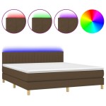 vidaXL Pat cu arcuri, saltea și LED, maro închis, 160x200 cm, textil vidaXL Pat cu arcuri, saltea și LED, maro închis, 160x200 cm, textil