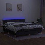 vidaXL Pat cu arcuri, saltea și LED, negru, 180x200 cm, textil