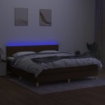 vidaXL Pat cu arcuri, saltea și LED, maro închis, 180x200 cm, textil