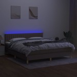 vidaXL Pat cu arcuri, saltea și LED, gri taupe, 180x200 cm, textil