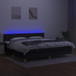 vidaXL Pat cu arcuri, saltea și LED, negru, 200x200 cm, textil