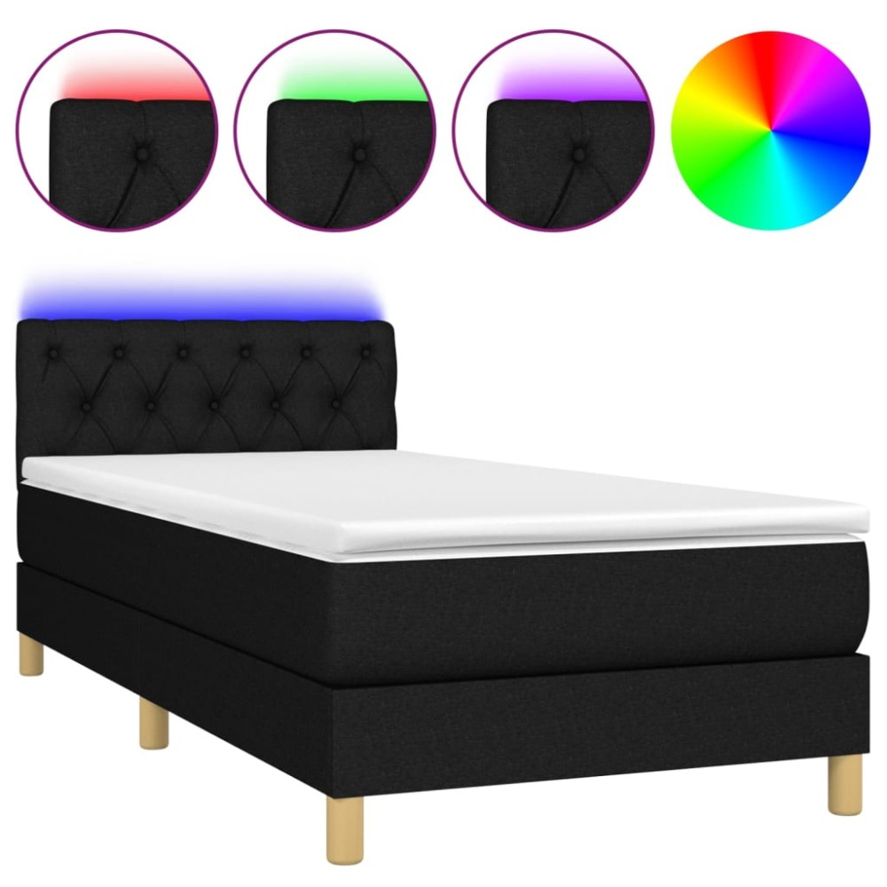 vidaXL Pat cu arcuri, saltea și LED, negru, 80x200 cm, textil