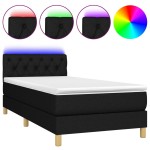 vidaXL Pat cu arcuri, saltea și LED, negru, 80x200 cm, textil