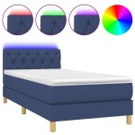 vidaXL Pat cu arcuri, saltea și LED, albastru, 80x200 cm, textil