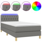 vidaXL Pat cu arcuri, saltea și LED, gri închis, 90x190 cm, textil