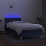 vidaXL Pat cu arcuri, saltea și LED, albastru, 90x190 cm, textil