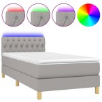 vidaXL Pat cu arcuri, saltea și LED, gri deschis, 90x200 cm, textil vidaXL Pat cu arcuri, saltea și LED, gri deschis, 90x200 cm, textil